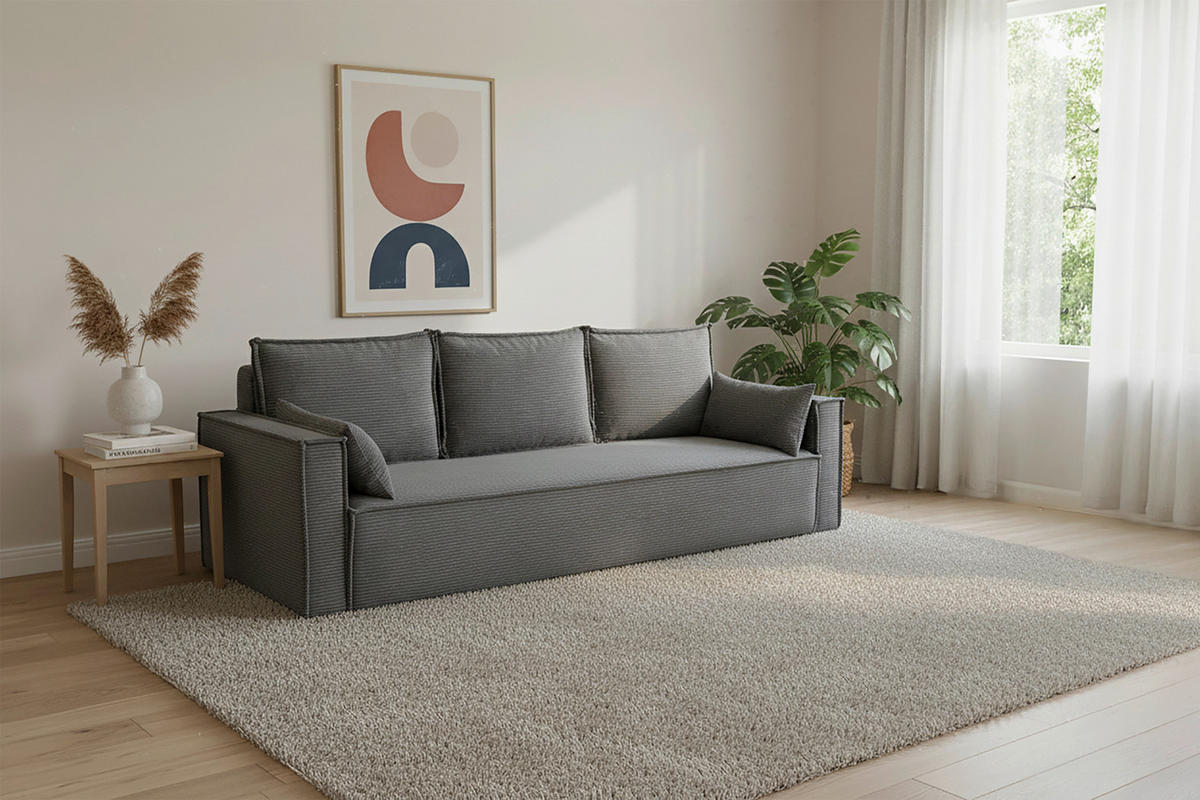 SCHLAFSOFA  mit Rücken echt, Armteil links, Armteil rechts Cord Anthrazit  - Anthrazit/Schwarz, Design, Textil (232/85/92cm) - Xora