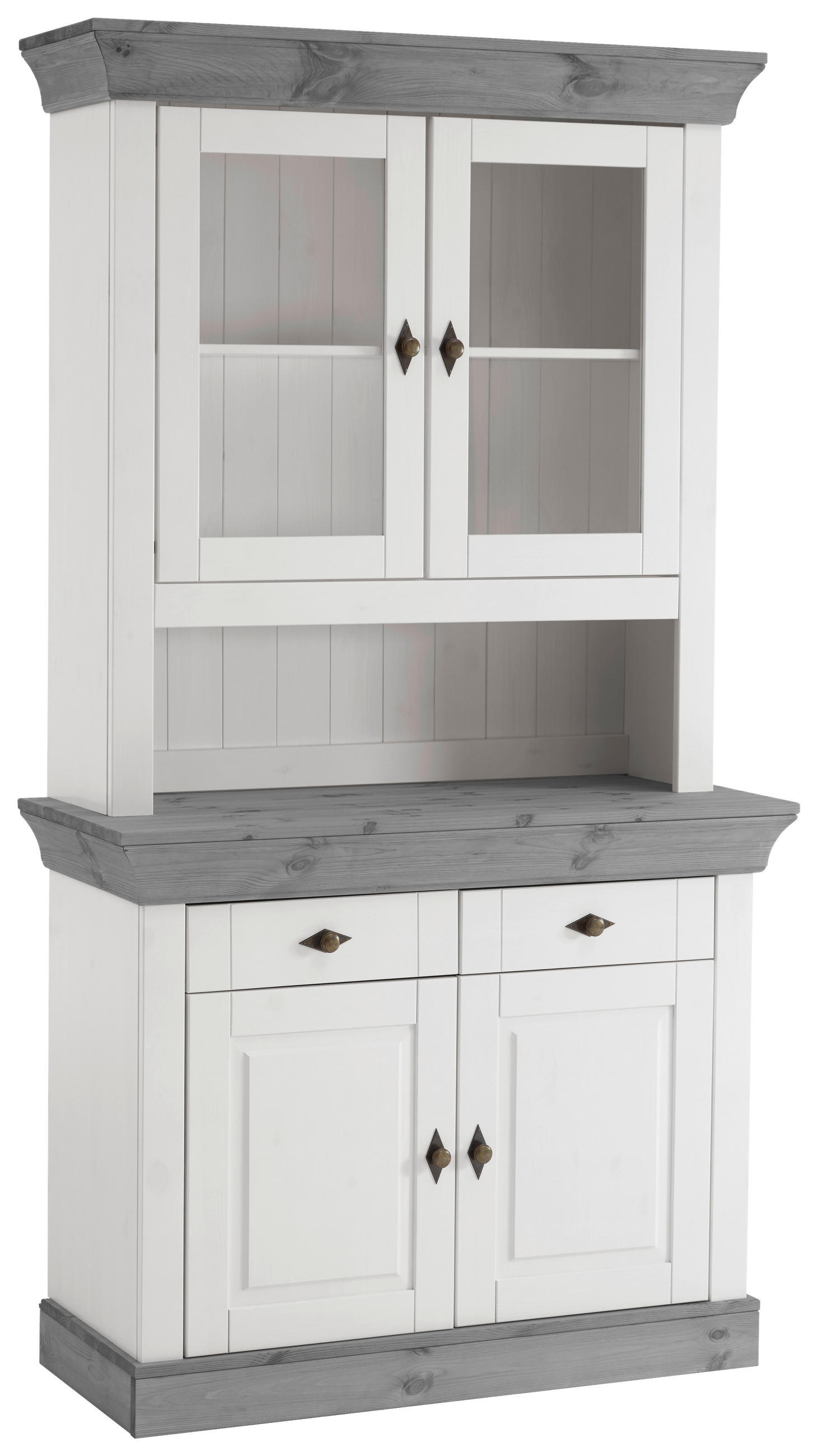BUFFET 108/197/45 cm in Grau, Weiß - Weiß/Grau, ROMANTIK / LANDHAUS, Glas/Holz (108/197/45cm) - Boxxx