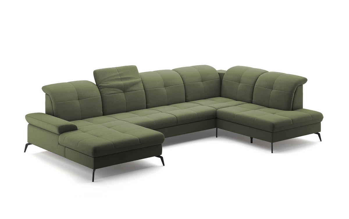 WOHNLANDSCHAFT in Flachgewebe Olivgrün  - Schwarz/Olivgrün, Konventionell, Textil/Metall (185/357/231cm) - Sit & More
