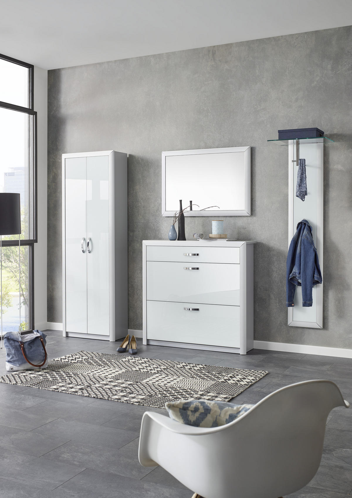 ORMAR ZA OBUĆU  bijela, boje aluminija  metal, staklo     - bijela/boje kroma, Design, staklo/drvni materijal (109/103/32cm) - Dieter Knoll