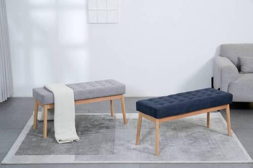 BANCĂ PENTRU HOL 100/48/36 cm  - albastru închis/culoare lemn stejar, Design, lemn/textil (100/48/36cm) - MID.YOU