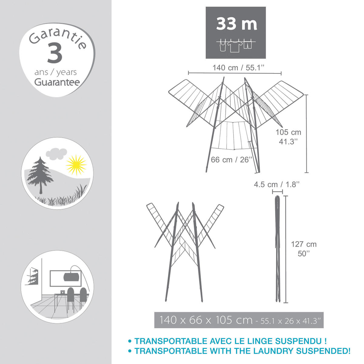 STANDTROCKNER  - Weiß, Basics, Metall (140/105/66cm) - MSV