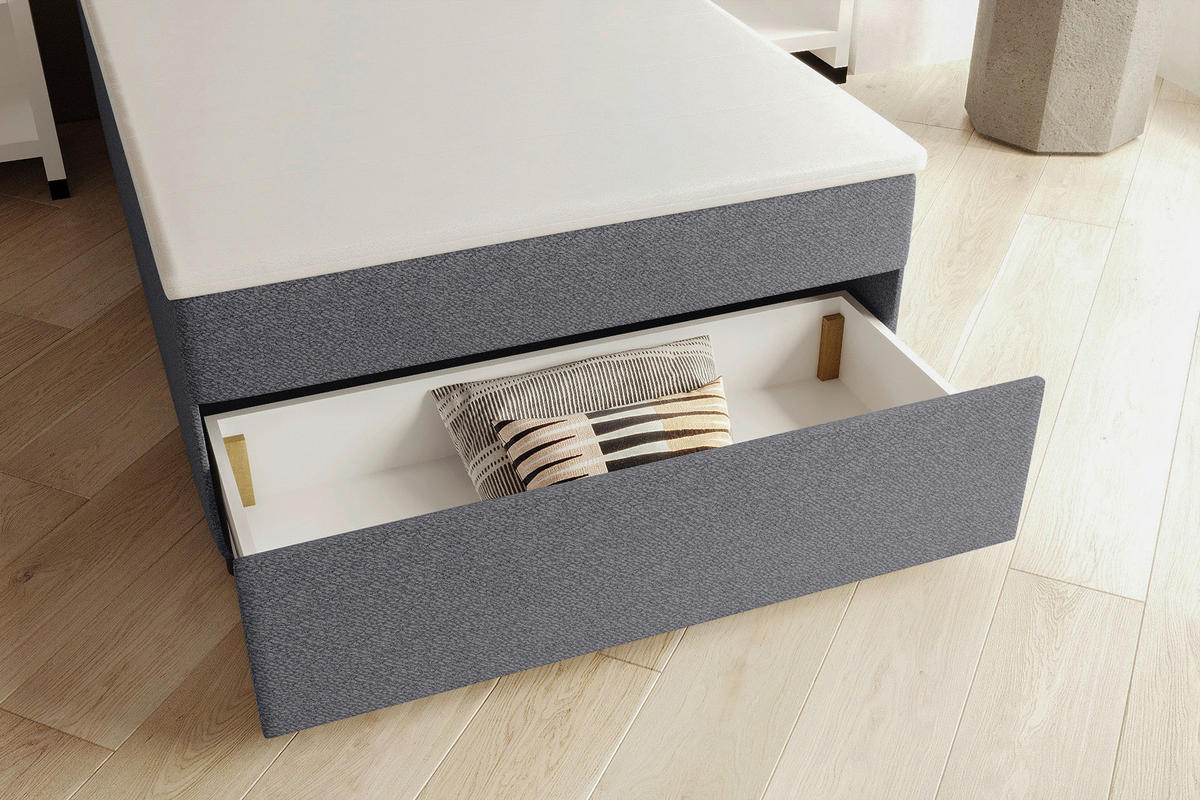 BOXBETT 120/200 cm,  in Blau, Matratze, Topper, Bettschublade, H3 = fest  - Blau/Schwarz, KONVENTIONELL, Kunststoff/Textil (120/200cm) - Boxxx