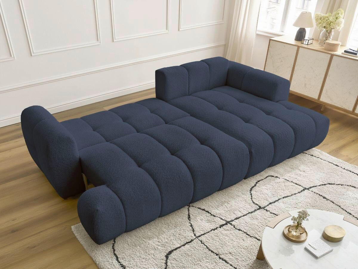 ECKSCHLAFSOFA FUJI Bouclé Dunkelblau  inkl.  - Schwarz/Dunkelblau, MODERN, Kunststoff/Textil (292/160cm)
