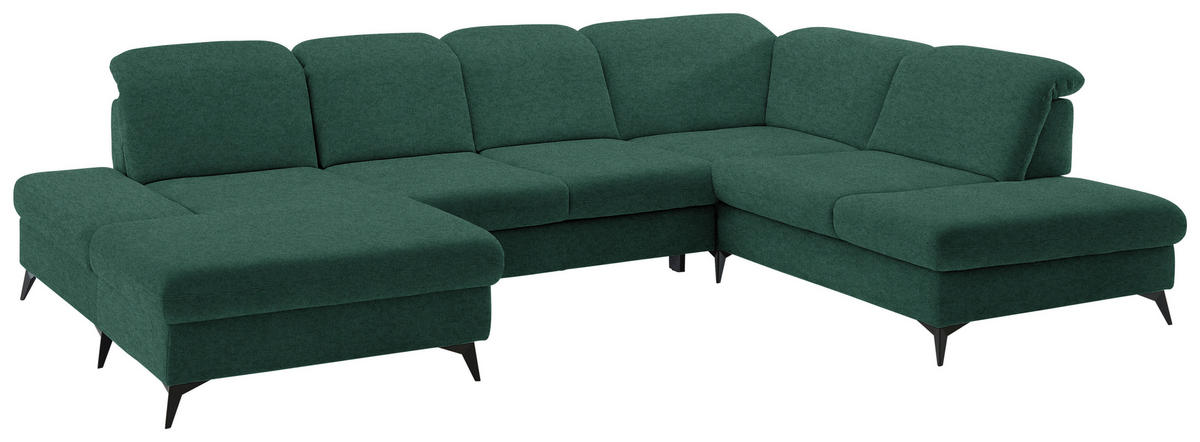 WOHNLANDSCHAFT  in Chenille Waldgrün  - Waldgrün/Schwarz, Design, Textil/Metall (198/364/255cm) - Beldomo Style