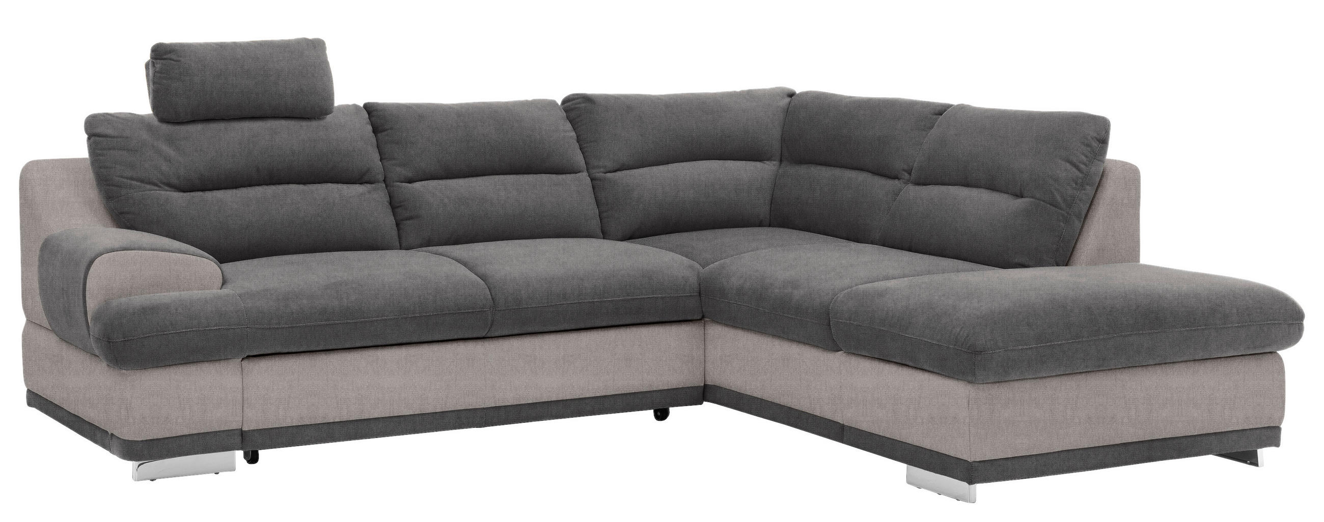 ECKSOFA Anthrazit, Hellgrau Velours  - Chromfarben/Anthrazit, KONVENTIONELL, Textil/Metall (264/217cm) - MID.YOU