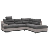 ECKSOFA Anthrazit, Hellgrau Velours  - Chromfarben/Anthrazit, KONVENTIONELL, Textil/Metall (264/217cm) - MID.YOU