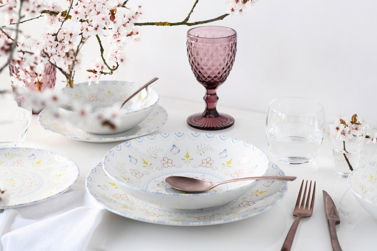 TAFELSERVICE Multicolor, Weiß Primavera Pastell 12-teilig  - Multicolor/Weiß, Basics, Keramik - Creatable