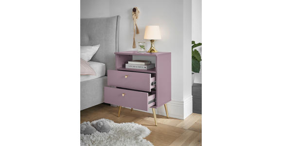 NACHTSCHRANK 50/70/34 cm - Pflaume/Messingfarben, KONVENTIONELL, Holzwerkstoff/Metall (50/70/34cm) - Carryhome