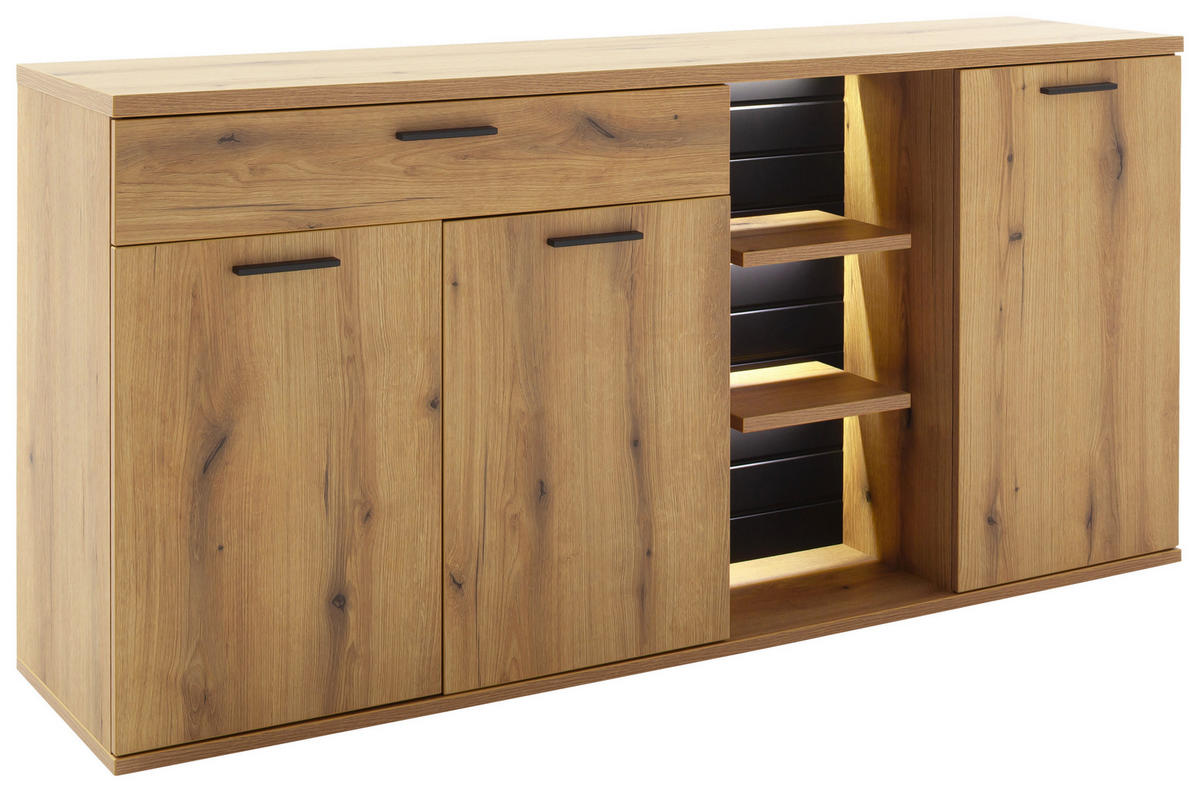 SIDEBOARD Grau, Eichefarben  175/87/44 cm  - Eichefarben/Anthrazit, Design, Holzwerkstoff/Metall (175/87/44cm) - home24