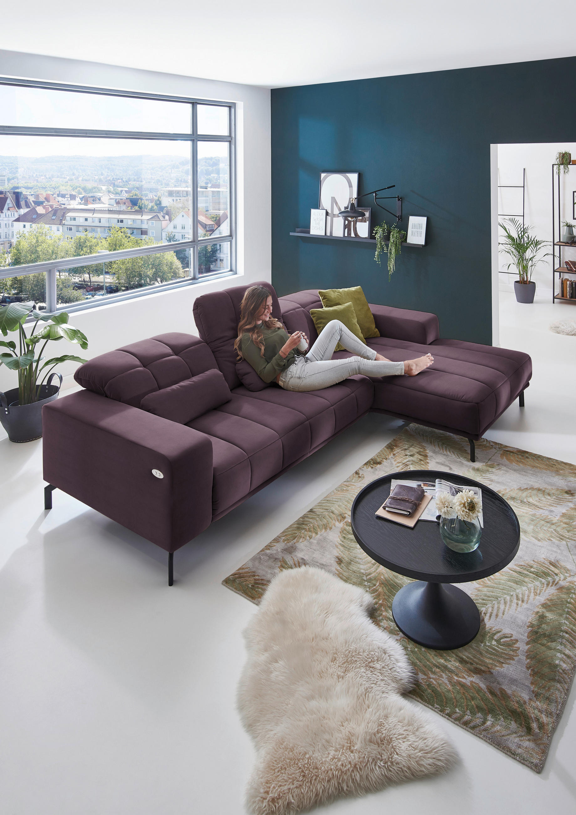 ECKSOFA Lila Velours  - Lila/Schwarz, Design, Textil/Metall (293/195cm) - Beldomo Style