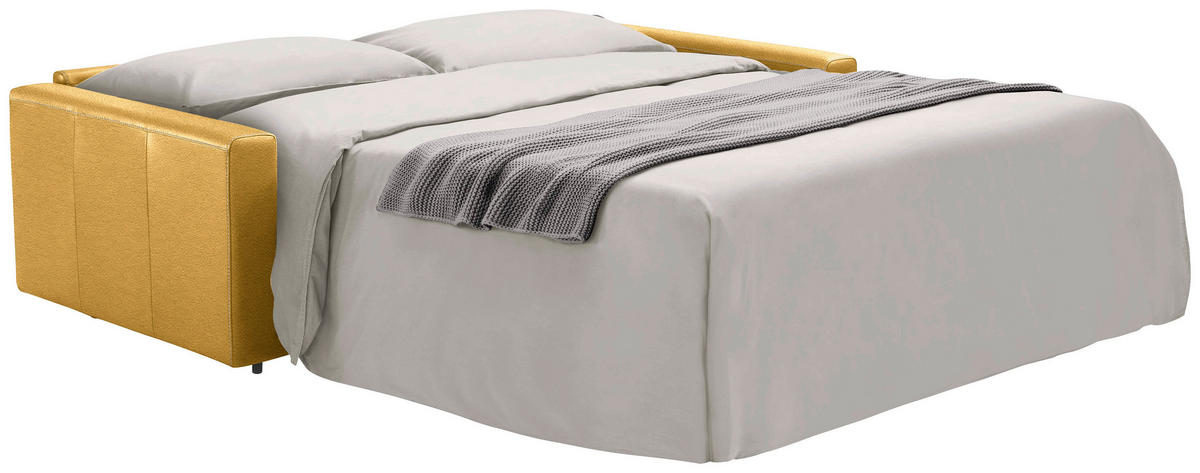 SCHLAFSOFA Bard in Echtleder Currygelb  - Currygelb/Schwarz, KONVENTIONELL, Leder/Kunststoff (206/81/96cm) - Novel