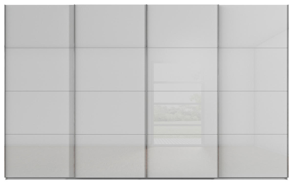 SCHWEBETÜRENSCHRANK 361/223/68 cm 4-türig Seidengrau  - Chromfarben/Seidengrau, Design, Glas/Holzwerkstoff (361/223/68cm) - Novel