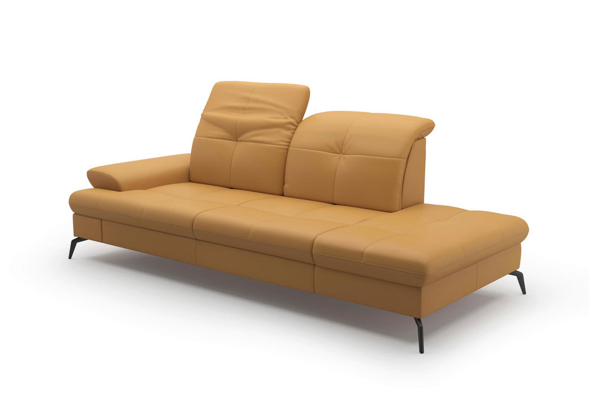 RÉCAMIERE in Echtleder Currygelb  - Currygelb/Schwarz, Konventionell, Leder/Metall (231/90/122cm) - Sit & More