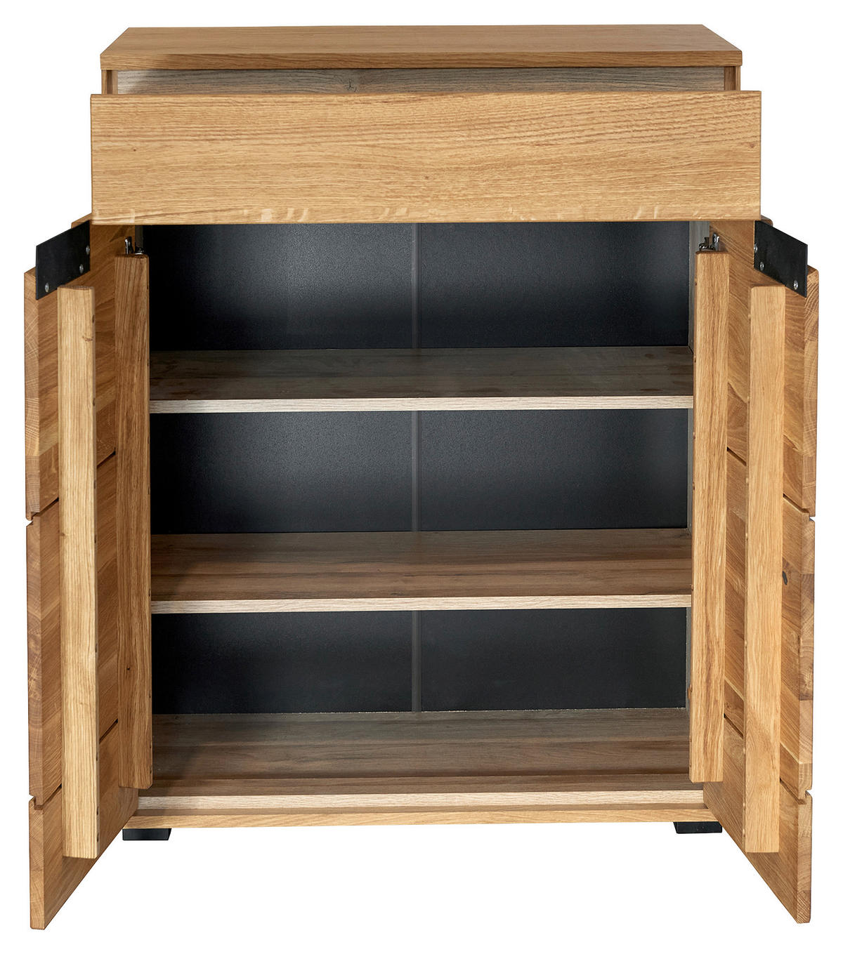 SCHUHSCHRANK Eiche teilmassiv Eichefarben  - Eichefarben/Schwarz, KONVENTIONELL, Holz/Holzwerkstoff (80/102/40cm) - Linea Natura