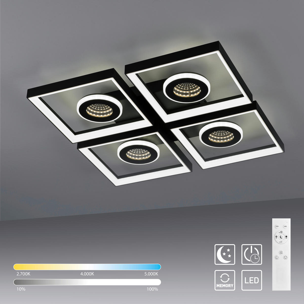 LED-DECKENLEUCHTE 53/53/6,2 cm   - Schwarz, Design, Kunststoff/Metall (53/53/6,2cm)