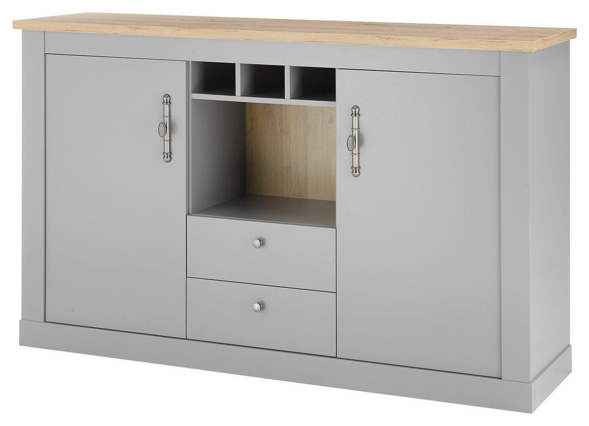 SIDEBOARD  in 166/100/44 cm  - Eichefarben/Silberfarben, Design, Holzwerkstoff/Metall (166/100/44cm) - MID.YOU