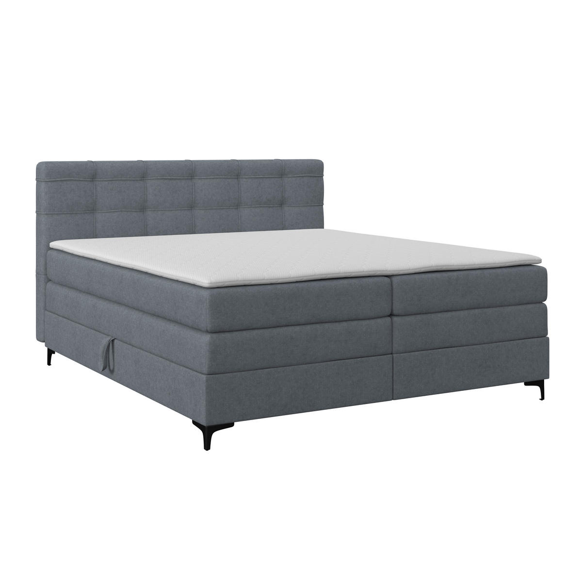 BOXSPRINGBETT 200/200 cm,  in Blaugrau, H3 = fest  - Blaugrau/Schwarz, KONVENTIONELL, Kunststoff/Textil (200/200cm)