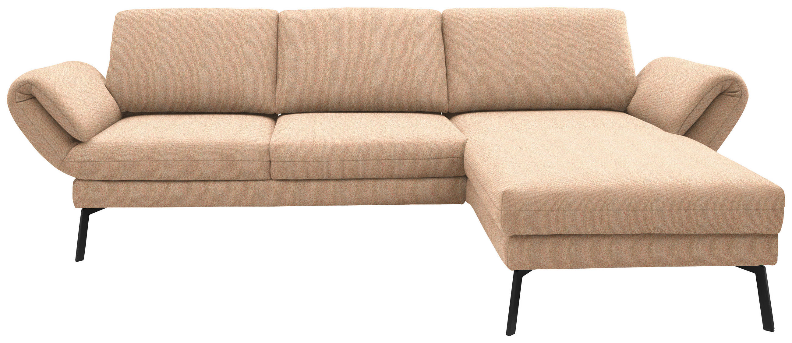 ECKSOFA Flachgewebe Lachsfarben  - Schwarz/Lachsfarben, Design, Textil/Metall (255-365/175-224cm) - Dieter Knoll