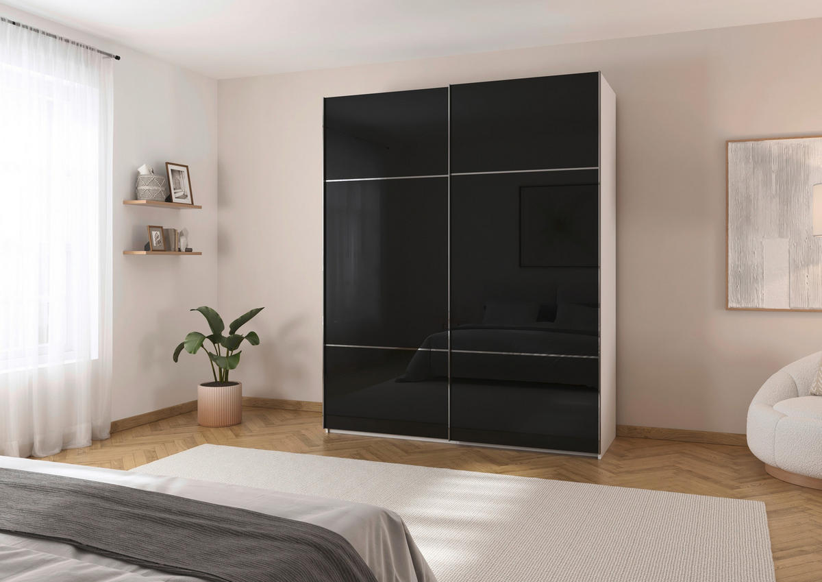SCHWEBETÜRENSCHRANK 201/223/67 cm 2-türig Schwarz, Weiß  - Chromfarben/Schwarz, KONVENTIONELL, Glas/Holzwerkstoff (201/223/67cm) - Novel