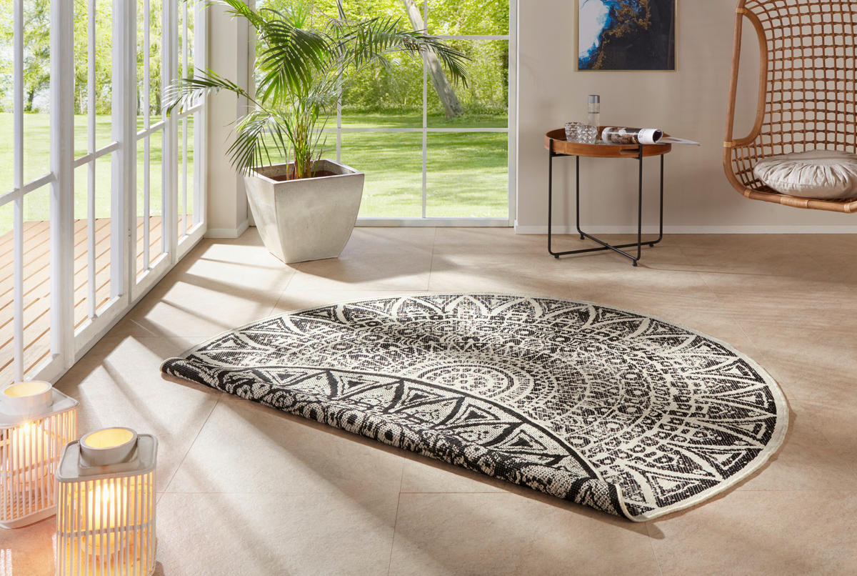 FLACHWEBETEPPICH 200 cm Nora Creme, Schwarz  - Creme/Schwarz, Design, Kunststoff (200cm)