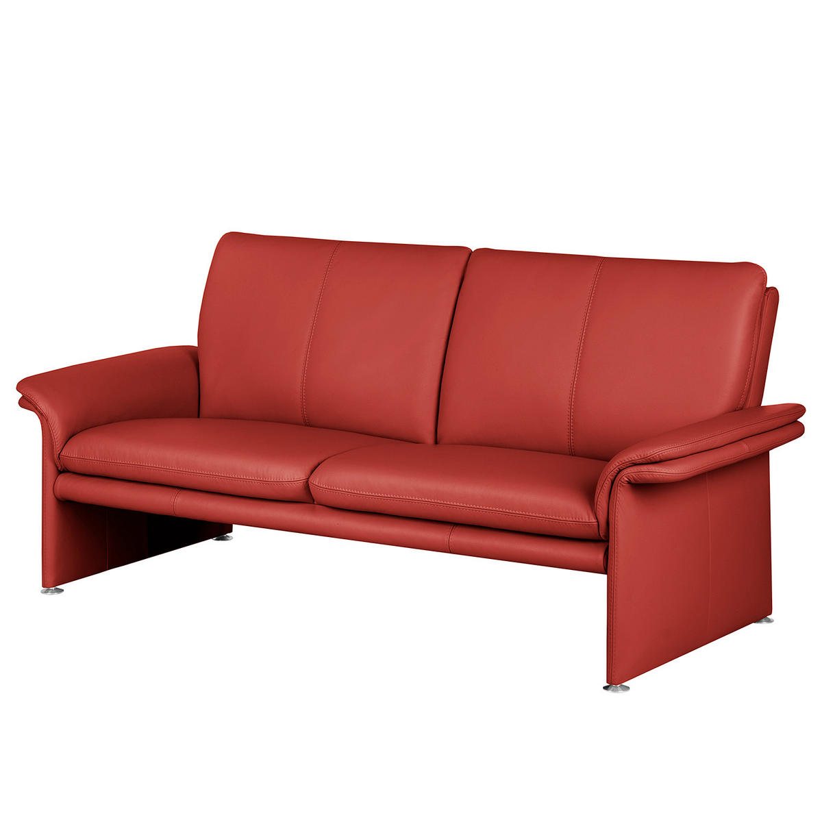 2,5-SITZER Rot Echtleder  - Silberfarben/Rot, Design, Leder/Metall (197/90/88cm) - Livetastic