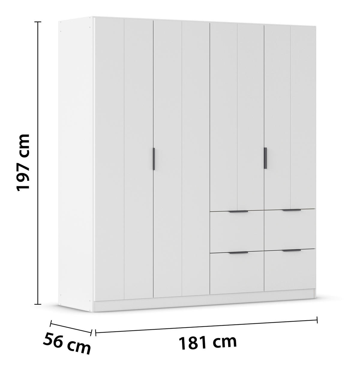 GARDEROB MED GÅNGJÄRN 181/197/56 cm 4-dörrar - vit/grå, Modern, metall/trämaterial (181/197/56cm) - Rauch Möbel