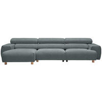 ECKSOFA  in Velours Blaugrau  150/329 cm  - Blaugrau, Natur, Holz/Textil (150/329cm) - Lomoco