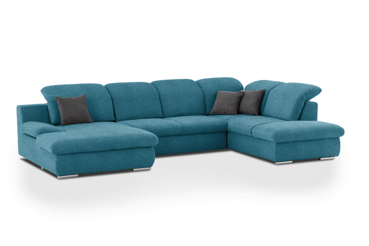 WOHNLANDSCHAFT in Chenille Blau  - Chromfarben/Blau, Design, Textil/Metall (165/353/212cm) - Livetastic