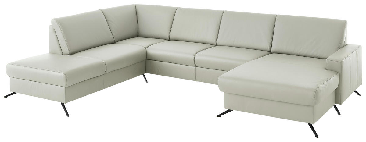 WOHNLANDSCHAFT in Echtleder Silberfarben  - Silberfarben/Schwarz, Design, Leder/Metall (233/339/165cm) - Beldomo Premium