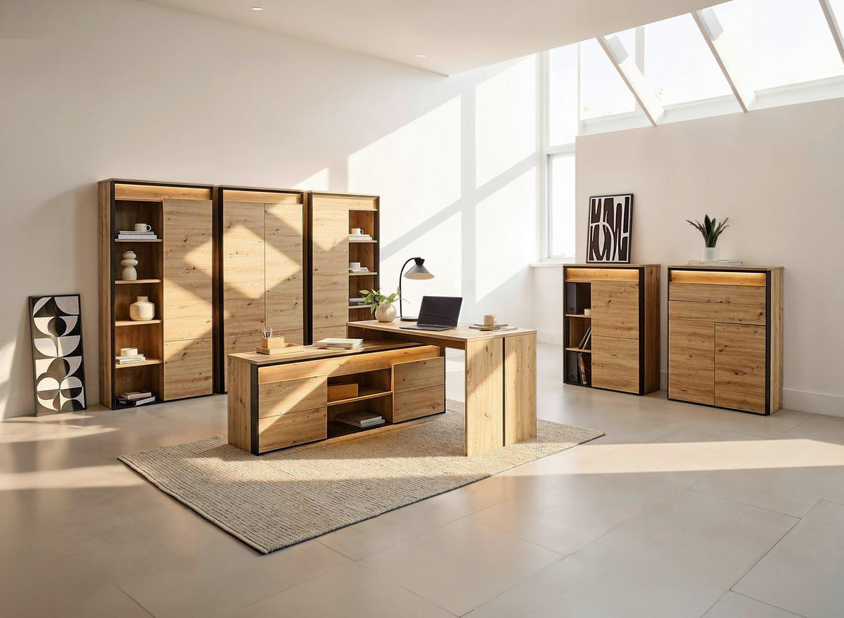 HIGHBOARD EDRA OFFICE 88/123/38 cm  - Schwarz/Eiche Artisan, KONVENTIONELL, Holzwerkstoff/Kunststoff (88/123/38cm) - Hom`in
