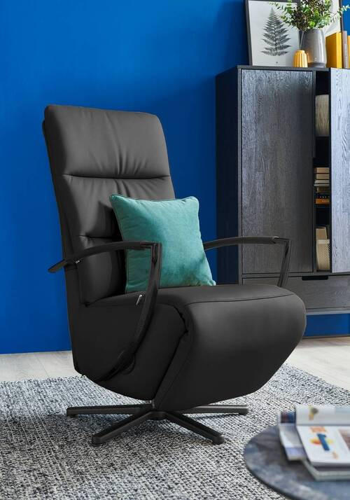 RELAXSESSEL in Leder Anthrazit  - Anthrazit/Schwarz, Design, Leder/Metall (64/112/80cm) - Cantus