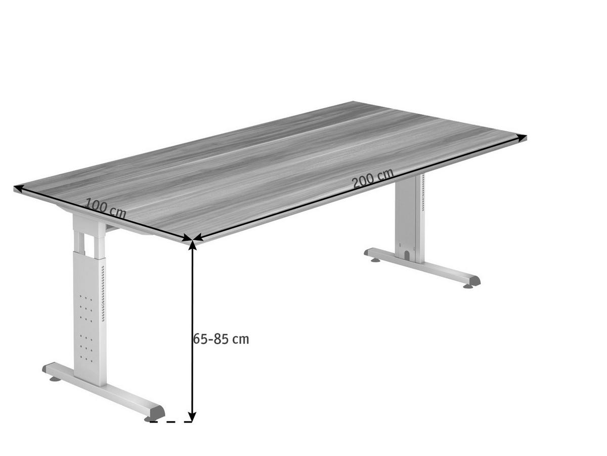 SCHREIBTISCH höhenverstellbar  - Silberfarben/Nussbaumfarben, KONVENTIONELL, Holzwerkstoff/Metall (200/100/65-85cm) - Venda