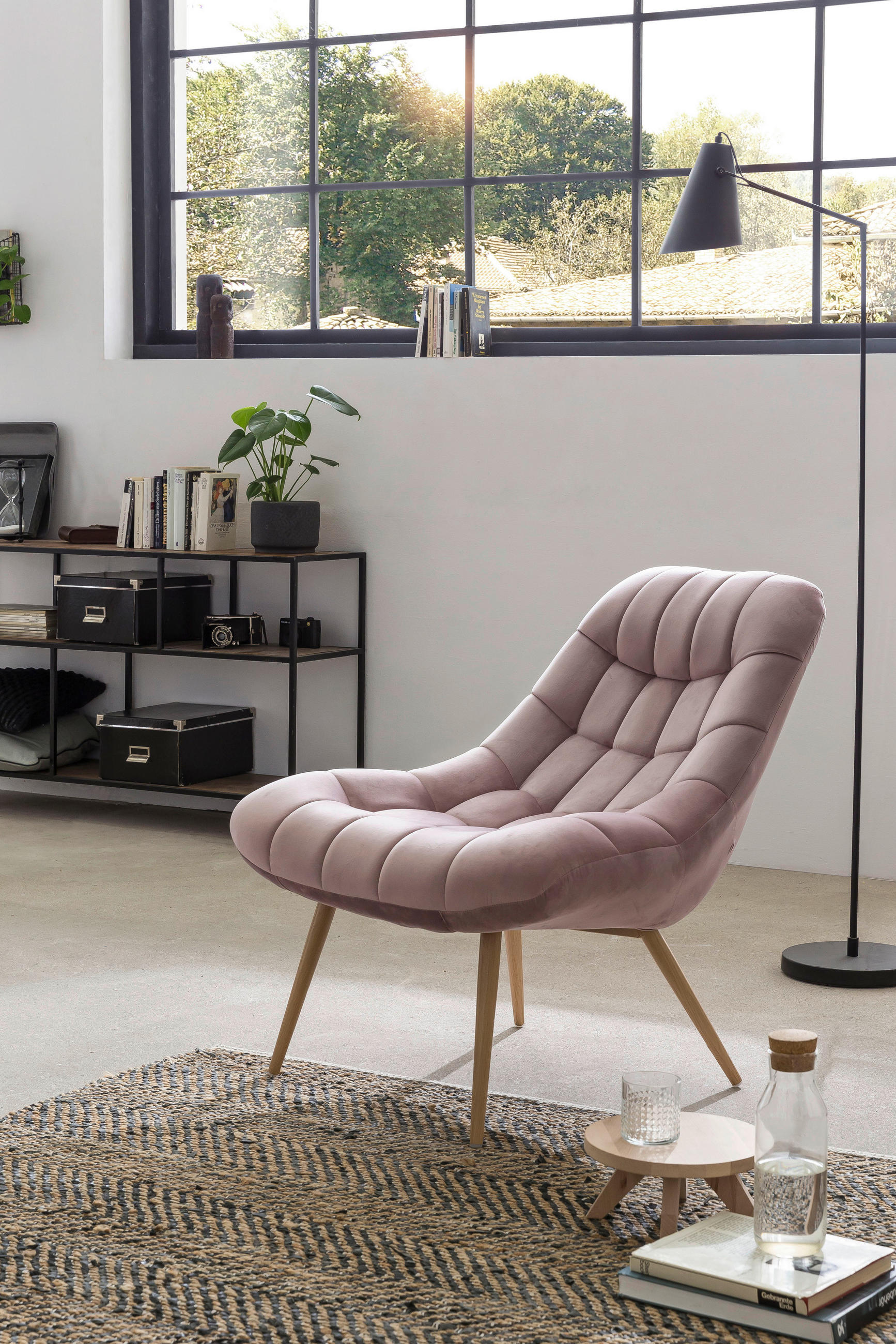 XXL-SESSEL Samt Naturfarben, Rosa    - Naturfarben/Rosa, MODERN, Textil/Metall (76/85,6/85,6cm) - Livetastic