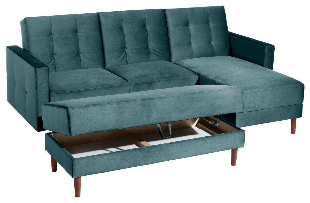 ECKSCHLAFSOFA inkl. Hocker in Blau Textil   - Blau/Eschefarben, Design, Holz/Textil (223/152cm) - Max Winzer
