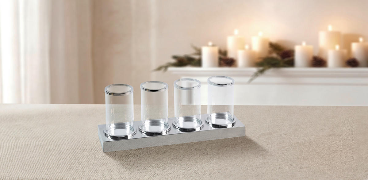 STOJAN NA SVÍČKY  kov, sklo - barvy stříbra/čiré, Lifestyle, kov/sklo (40/11/16cm) - X-Mas