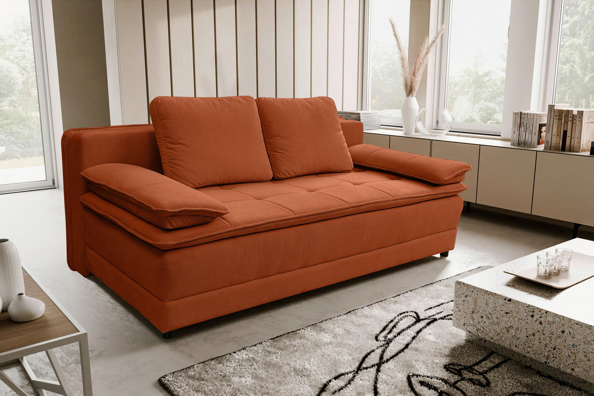 BÄDDSOFFA i vävt tyg rostfärgad  - svart/rostfärgad, Modern, textil/plast (202/73-92/105cm) - MID.YOU