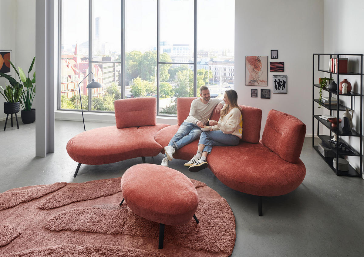 BIGSOFA Flachgewebe Rot  - Rot/Schwarz, Design, Textil/Metall (456/93/138cm) - Moderano
