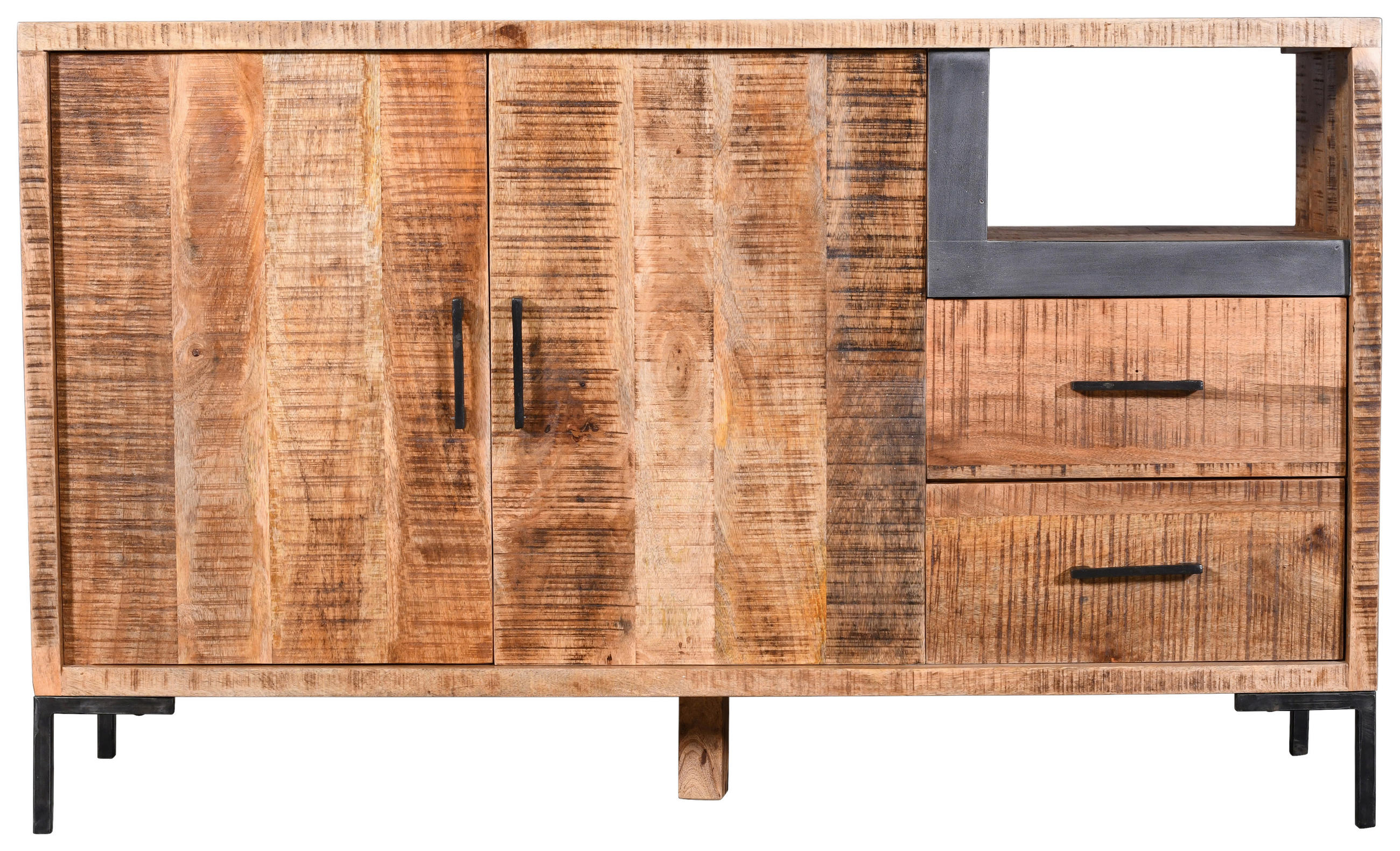 KOMODA, mangové dřevo, přírodní barvy, 145/87/40 cm - černá/přírodní barvy, Natur, kov/dřevo (145/87/40cm) - MID.YOU