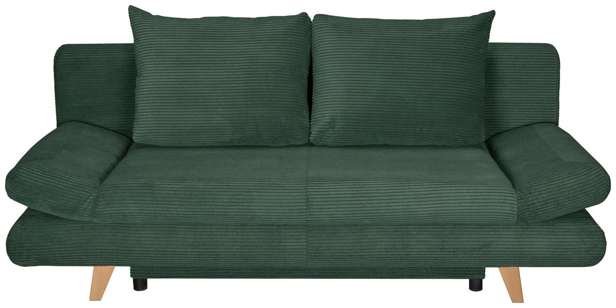 SCHLAFSOFA  mit Schlafen auf Sitzhöhe, haustierfreundlicher Bezug Cord Dunkelgrün  - Dunkelgrün/Buchefarben, KONVENTIONELL, Holz/Textil (200/75/85cm) - Carryhome
