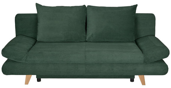 SCHLAFSOFA Cord Dunkelgrün Rückenkissen, Bettkasten, Schlaffunktion, Rücken echt, Liegefläche im Originalstoff  - Dunkelgrün/Buchefarben, KONVENTIONELL, Holz/Textil (200/75/85cm) - Carryhome