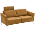 2-SITZER-SOFA  in Echtleder Currygelb   - Currygelb/Eichefarben, Natur, Leder/Holz (207/86/87cm) - Valnatura