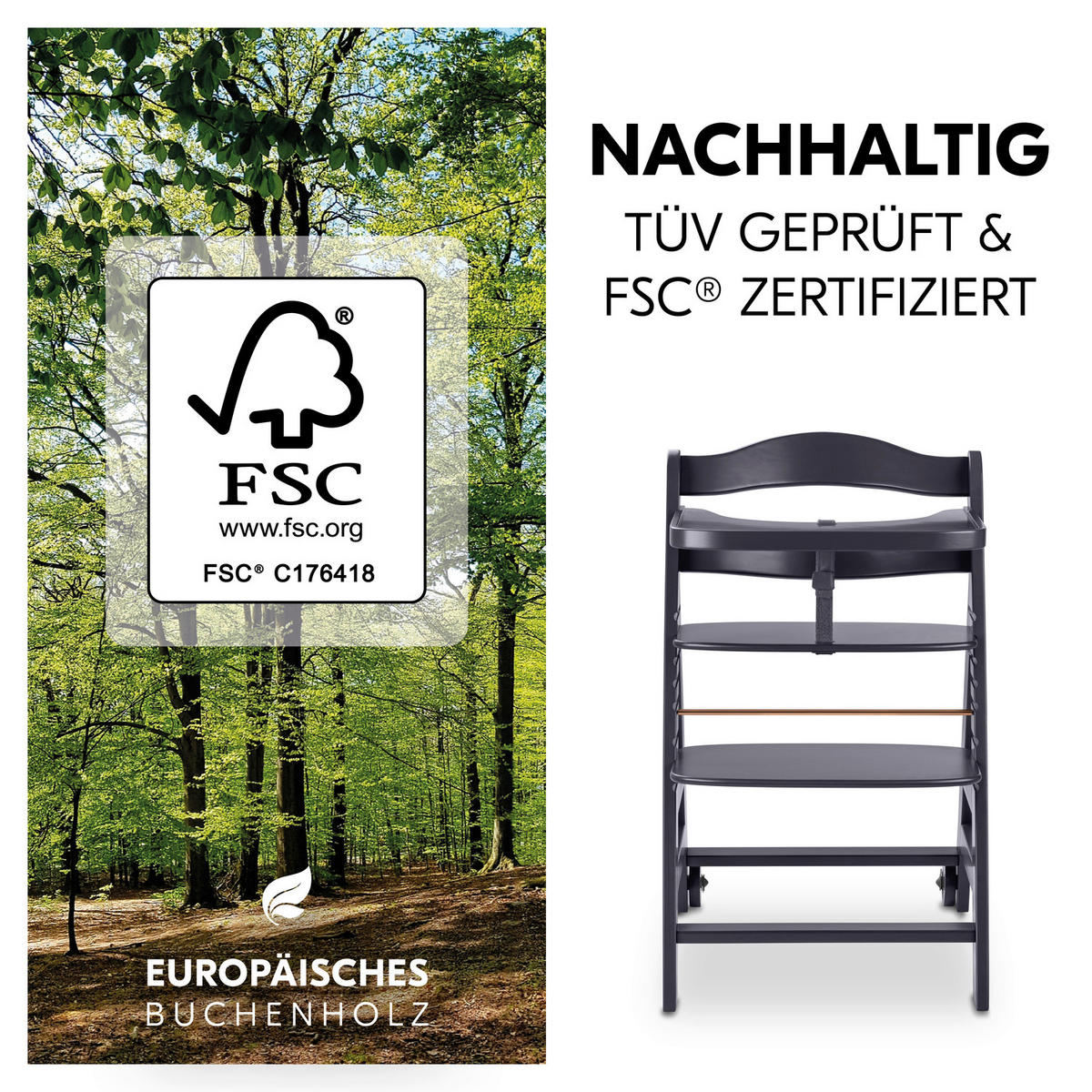 HOCHSTUHL Beta+ Anthrazit Dark Grey  - Anthrazit, Basics, Holz (48/79/58cm) - Hauck