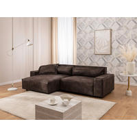 ECKSOFA Curduroy in Lederlook Dunkelbraun Rückenkissen  251/142 cm  - Dunkelbraun/Schwarz, Design, Kunststoff/Textil (251/142cm) - P & B