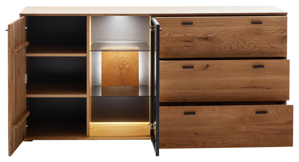 SIDEBOARD 183/88/44 cm  in Wildeiche  - Wildeiche/Anthrazit, Design, Glas/Holz (183/88/44cm) - MID.YOU