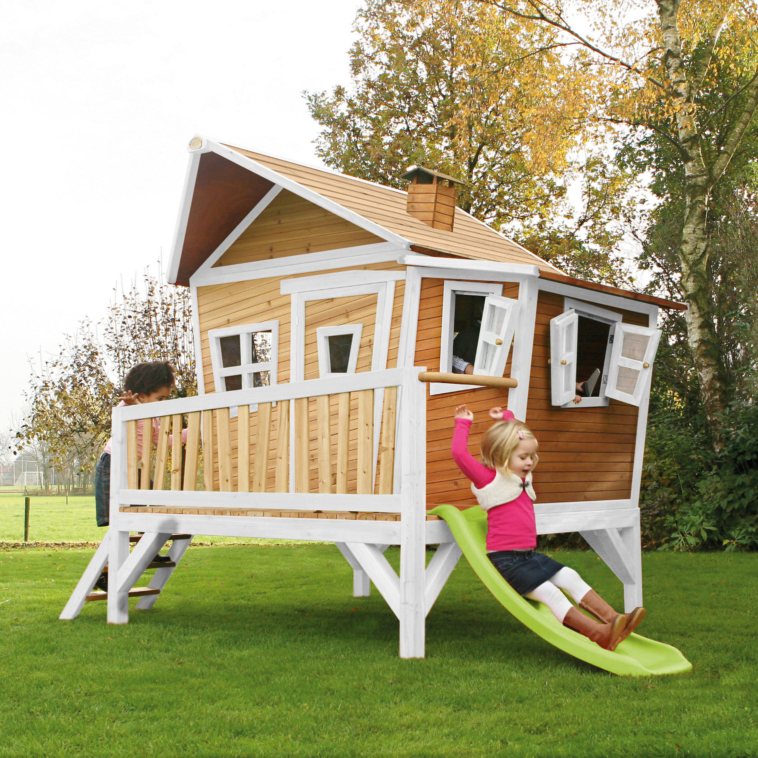 SPIELHAUS  - Braun/Weiß, KONVENTIONELL, Holz/Kunststoff (123/12,8/152cm) - Ambia Garden