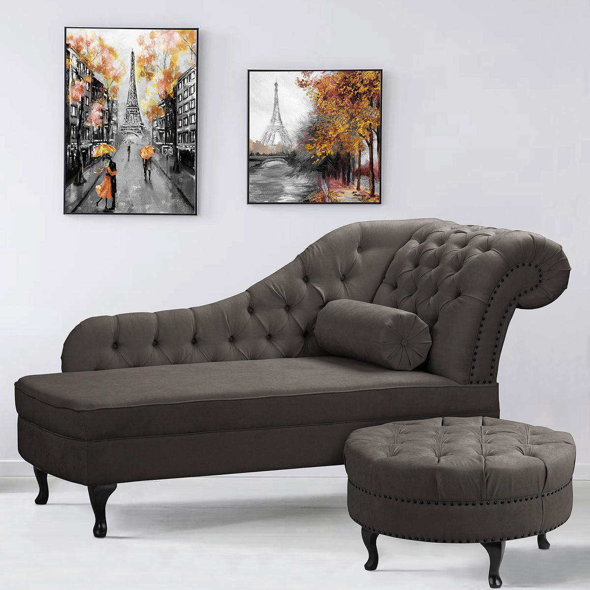 RÉCAMIERE Mikrofaser Graubraun  - Graubraun/Braun, Design, Holz/Textil (185/93/75cm) - Livetastic