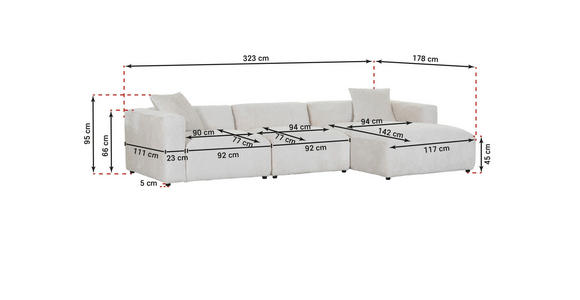 ECKSOFA  in Chenille Creme  323/178 cm  - Creme/Schwarz, MODERN, Kunststoff/Textil (323/178cm) - Carryhome