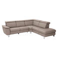 ECKSOFA in Echtleder Fango  - Fango/Alufarben, Design, Leder/Metall (271/242cm) - Cantus