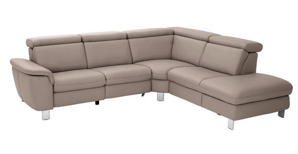 ECKSOFA in Echtleder Fango  - Fango/Alufarben, Design, Leder/Metall (271/242cm) - Cantus